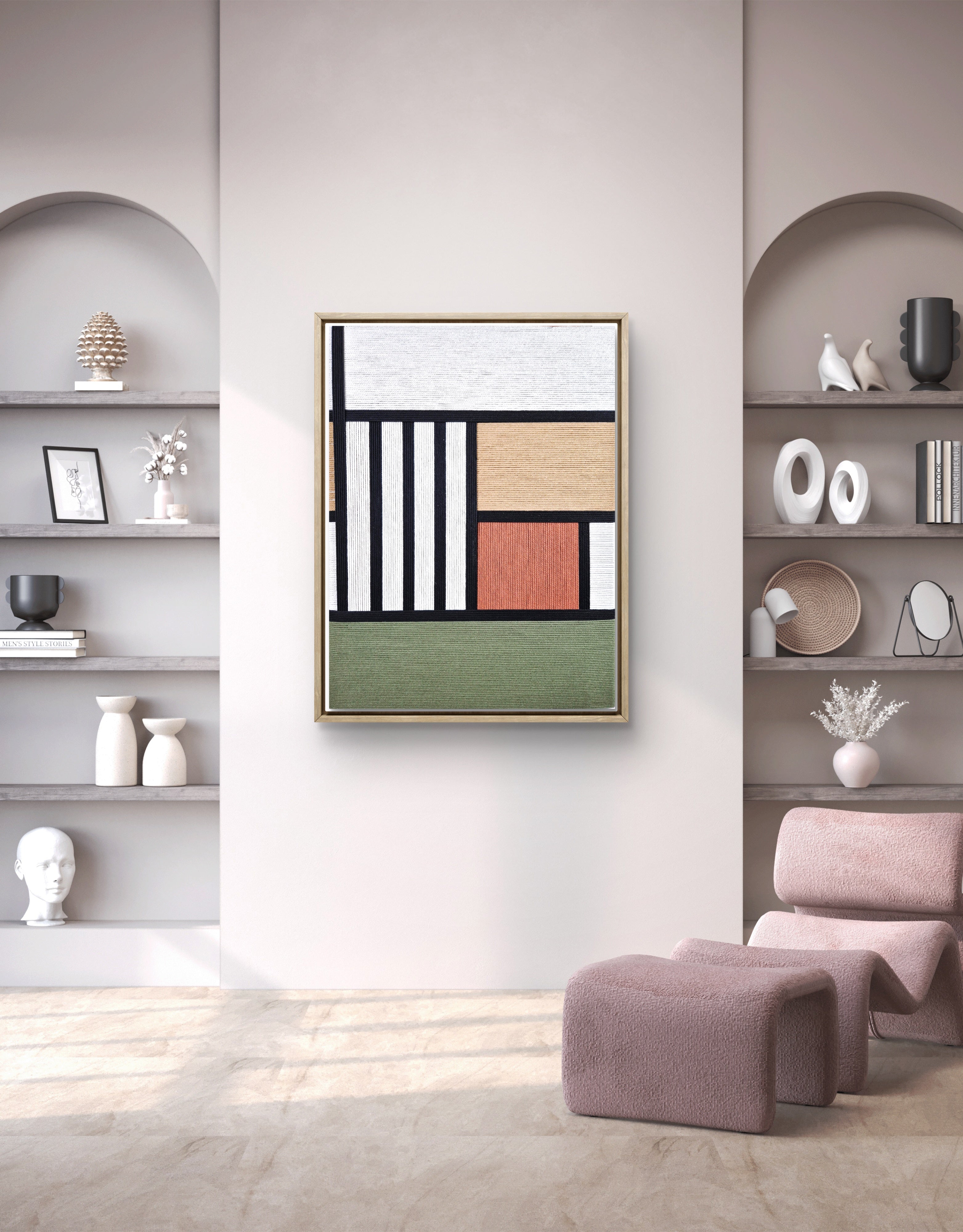 Natural tone macrame fiber wall piece