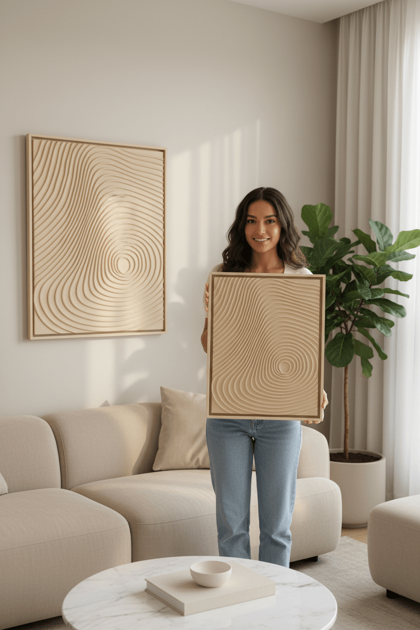 Beige Orbit Contours textured wall art Dubai