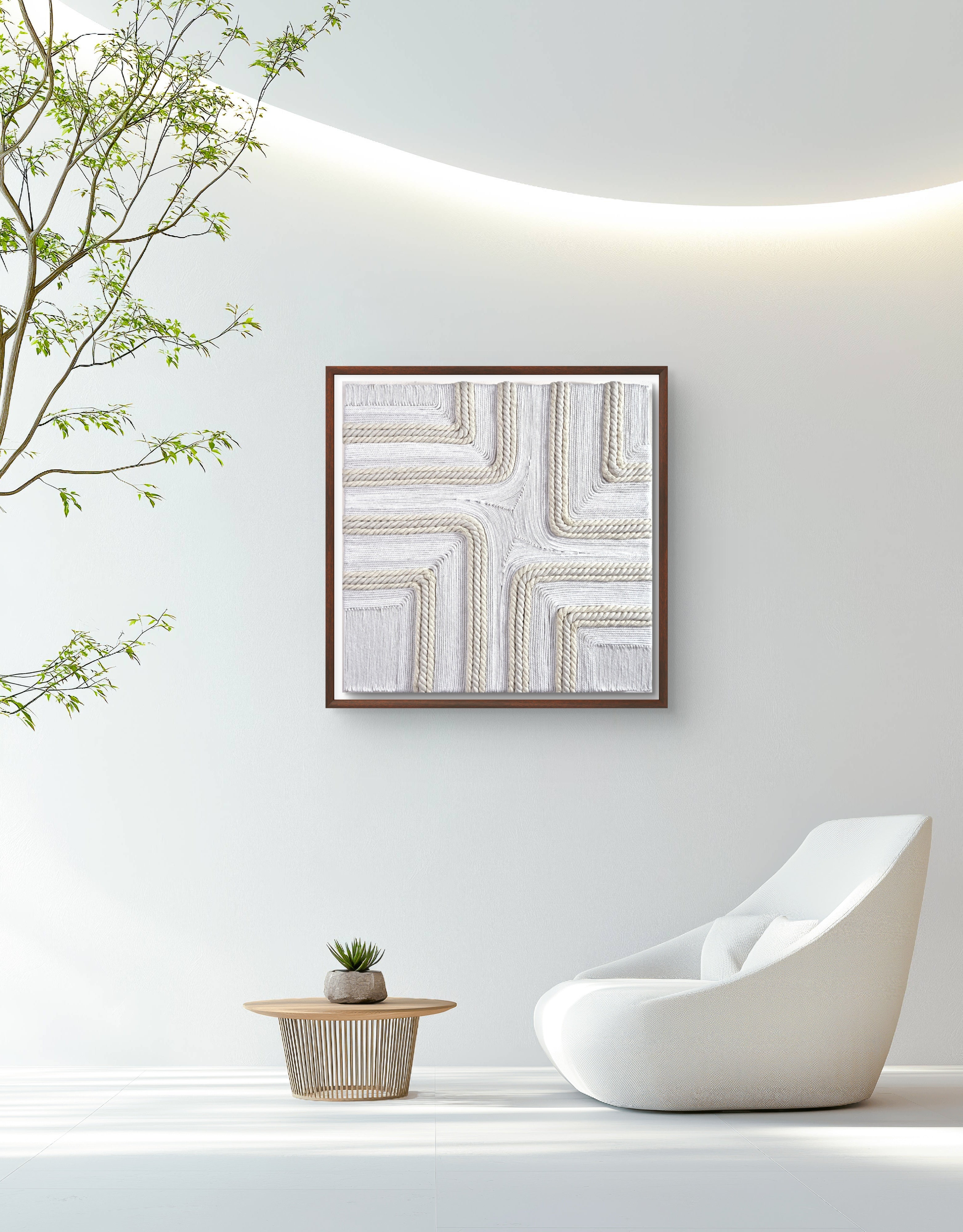 Best wall decor Dubai for living room geometric macramé with dimensional texture gallery frameless