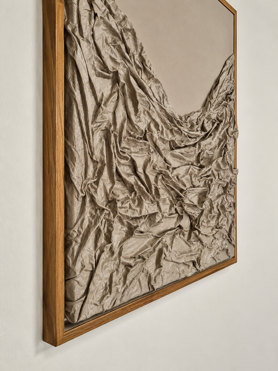Brown textured wall art with dark walnut frame