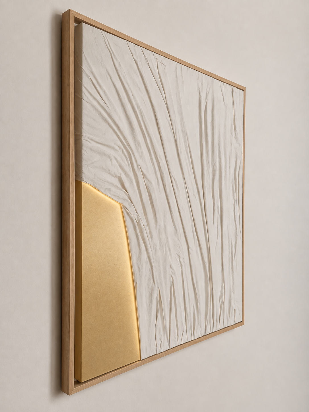 Gilded Drapery –Textured Abstract Wall Art with Beige Frame | 100 × 76 cm