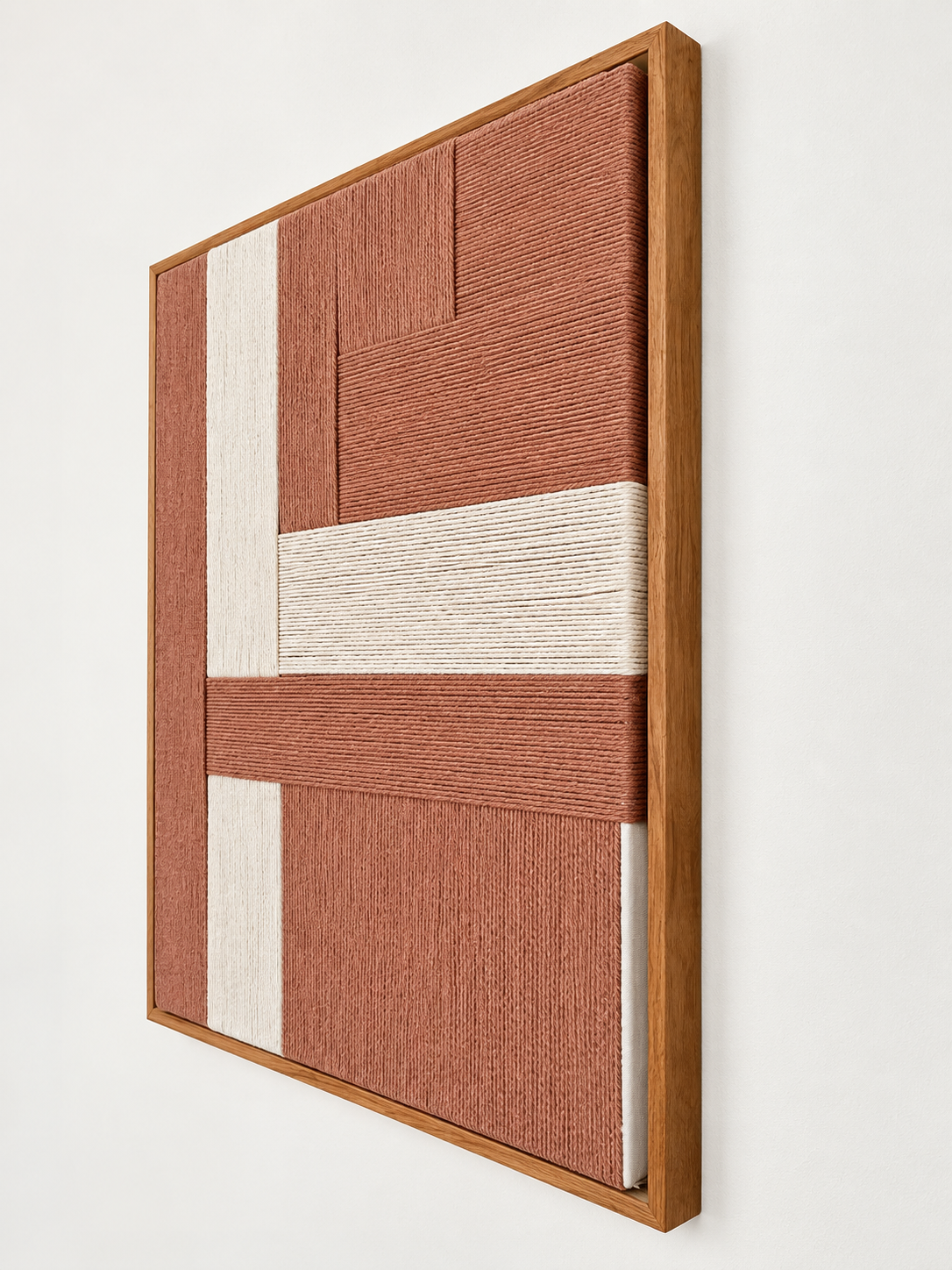 Triadic Balance Handwoven Macramé Wall Art with Walnut Frame 85 × 65 cm