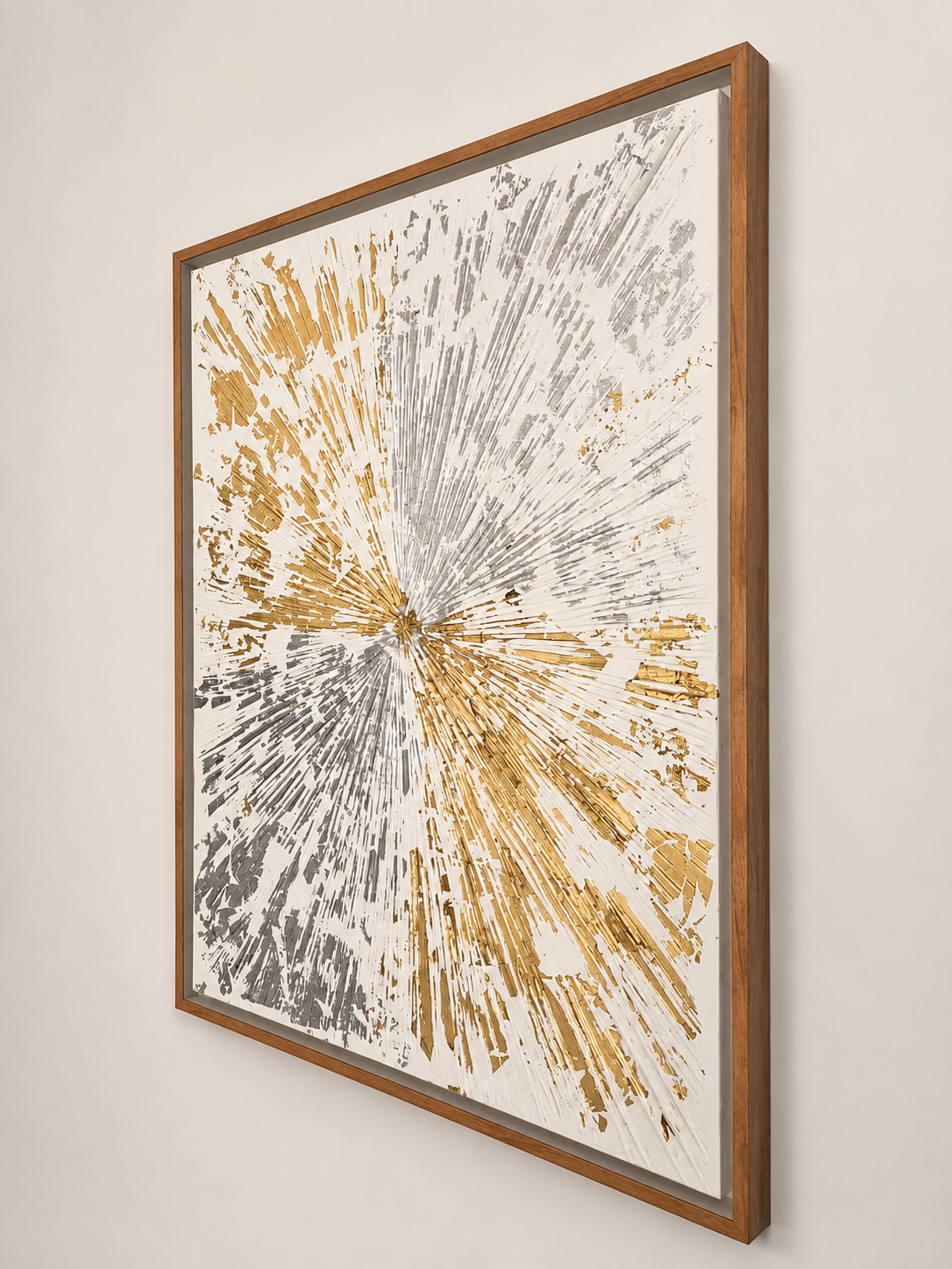 Luminous Divide Luxury Abstract Wall Art with Brown Frame 100 × 76 cm
