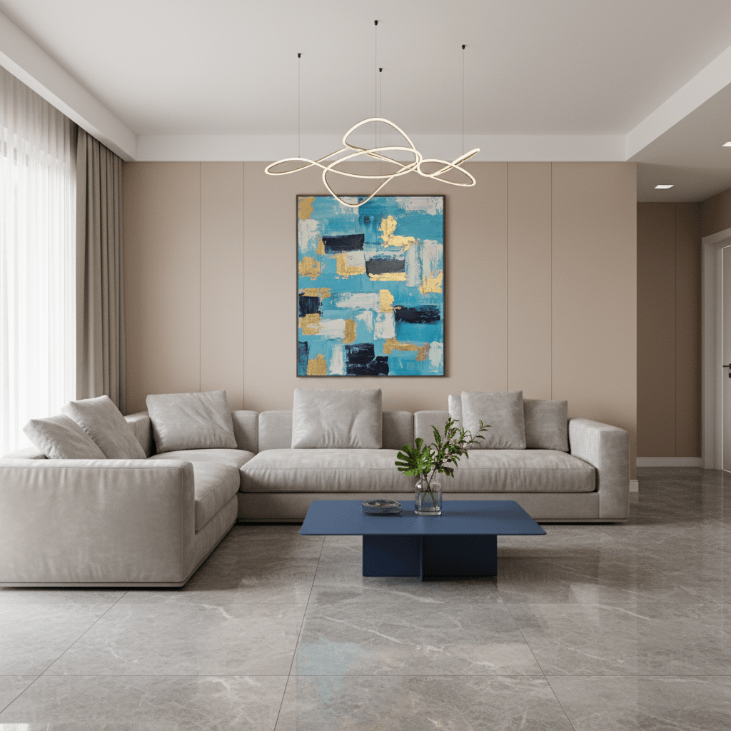 blue and gold wall art