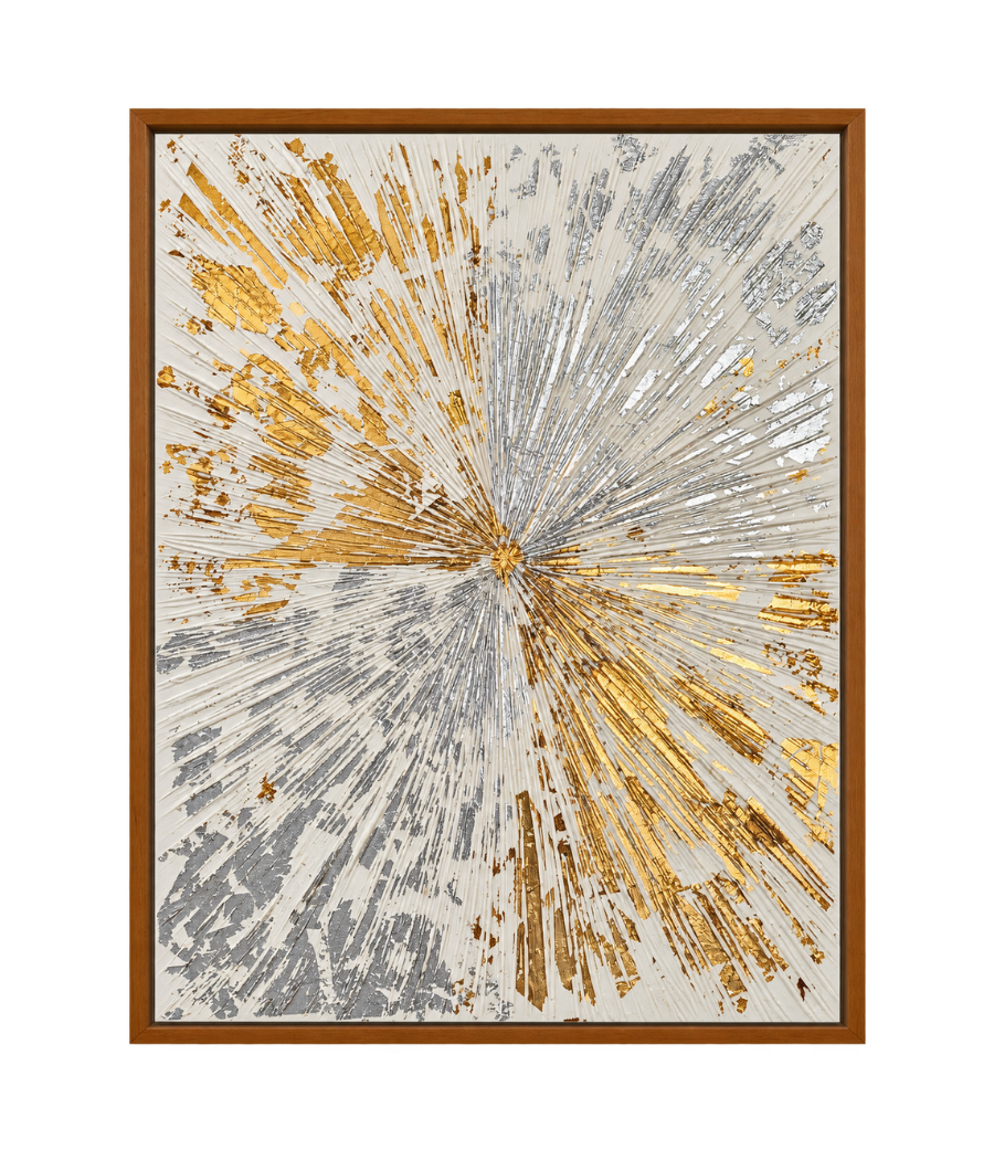 Luminous Divide Luxury Abstract Wall Art with Brown Frame 100 × 76 cm