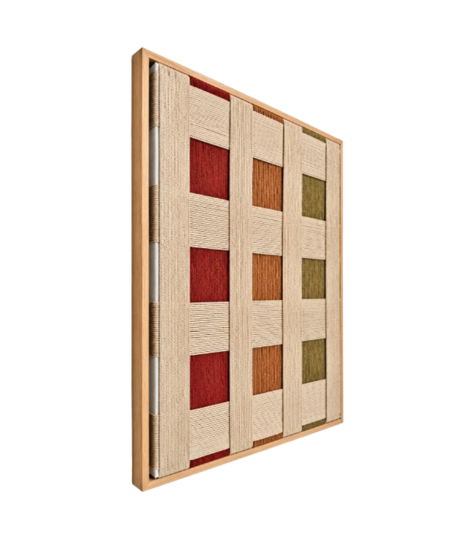 Martian Weave Macramé Wall Art with Beige Frame | 85 × 65 cm