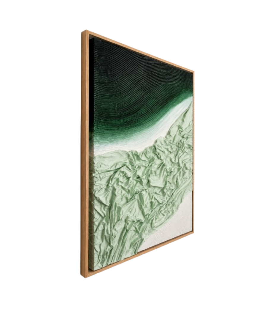 Mountaneous Oceanscape Textured Abstract Wall Art with Beige Frame 105 × 80 cm