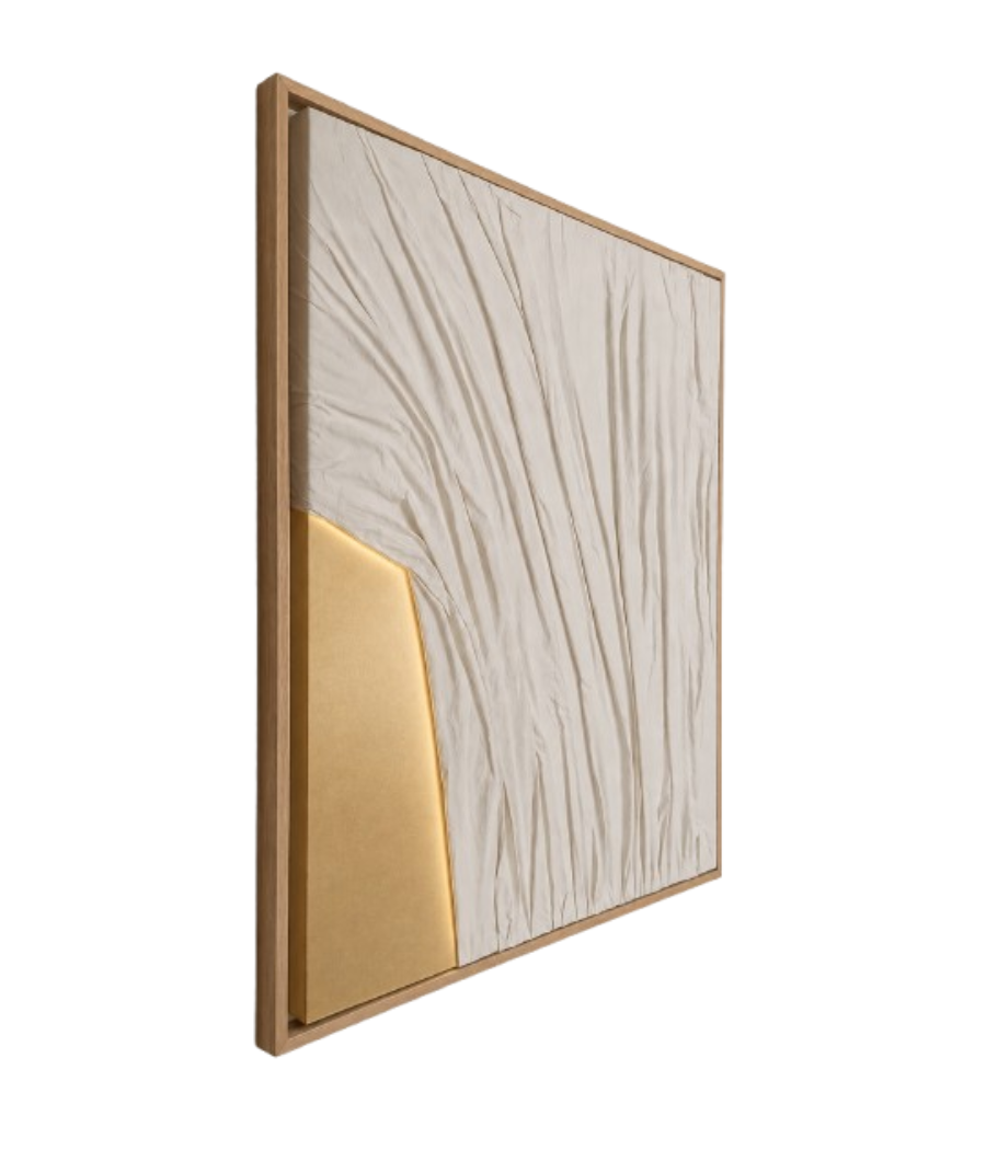Gilded Drapery –Textured Abstract Wall Art with Beige Frame | 105 × 80 cm
