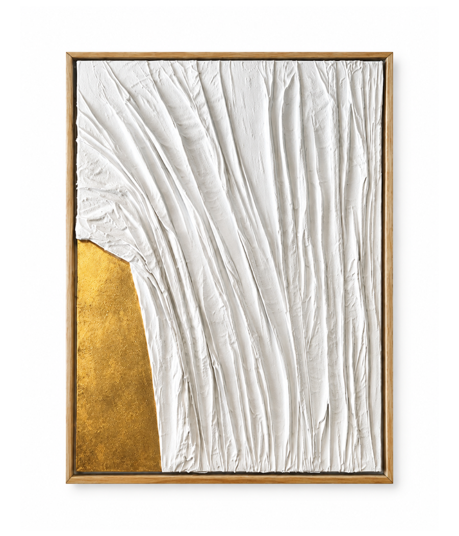 Gilded Drapery –Textured Abstract Wall Art with Beige Frame | 100 × 76 cm