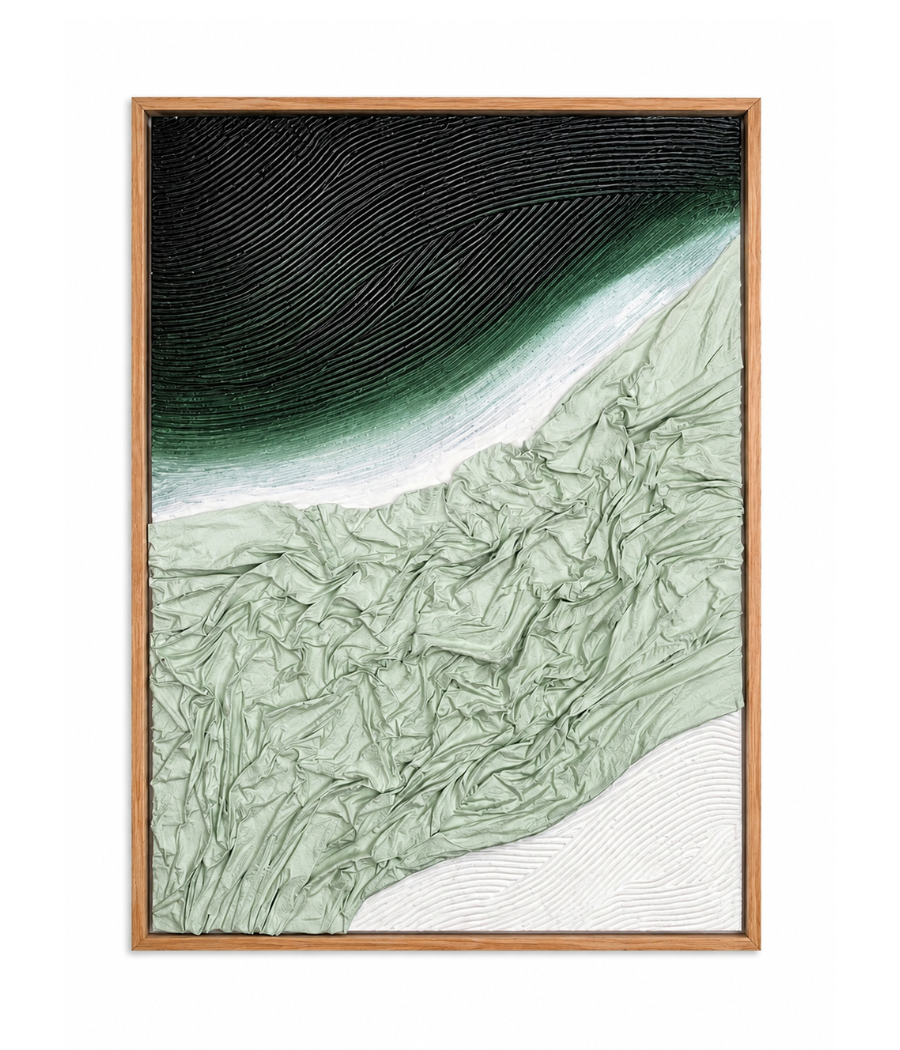 Mountaneous Oceanscape framed textured wall art 100x76 cm