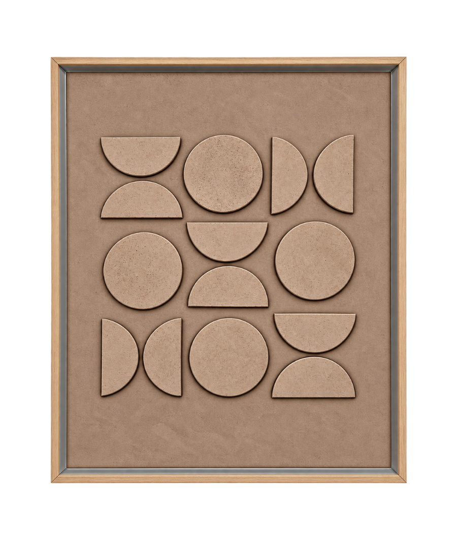 Soft Symmetry modern geometric wall art with beige frame