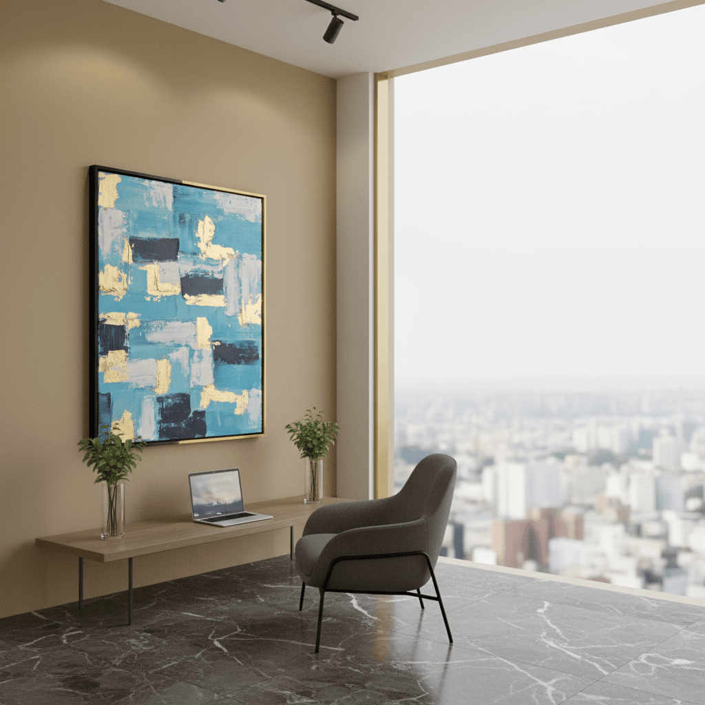 Echoes of Gilded Calm – Luxury Abstract art for Home Interiors UAE 100 × 76 cm