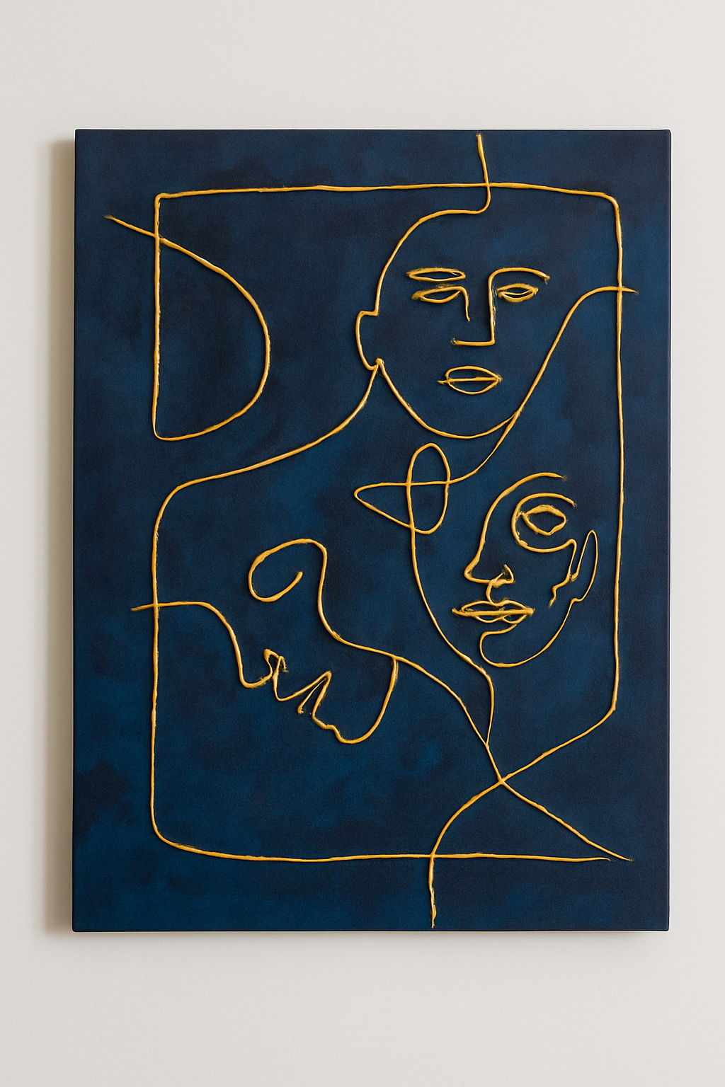 Best wall decor Dubai for living room abstract faces gold navy romantic modern art