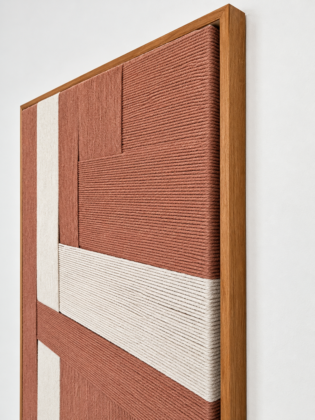 Triadic Balance Handwoven Macramé Wall Art with Walnut Frame 85 × 65 cm