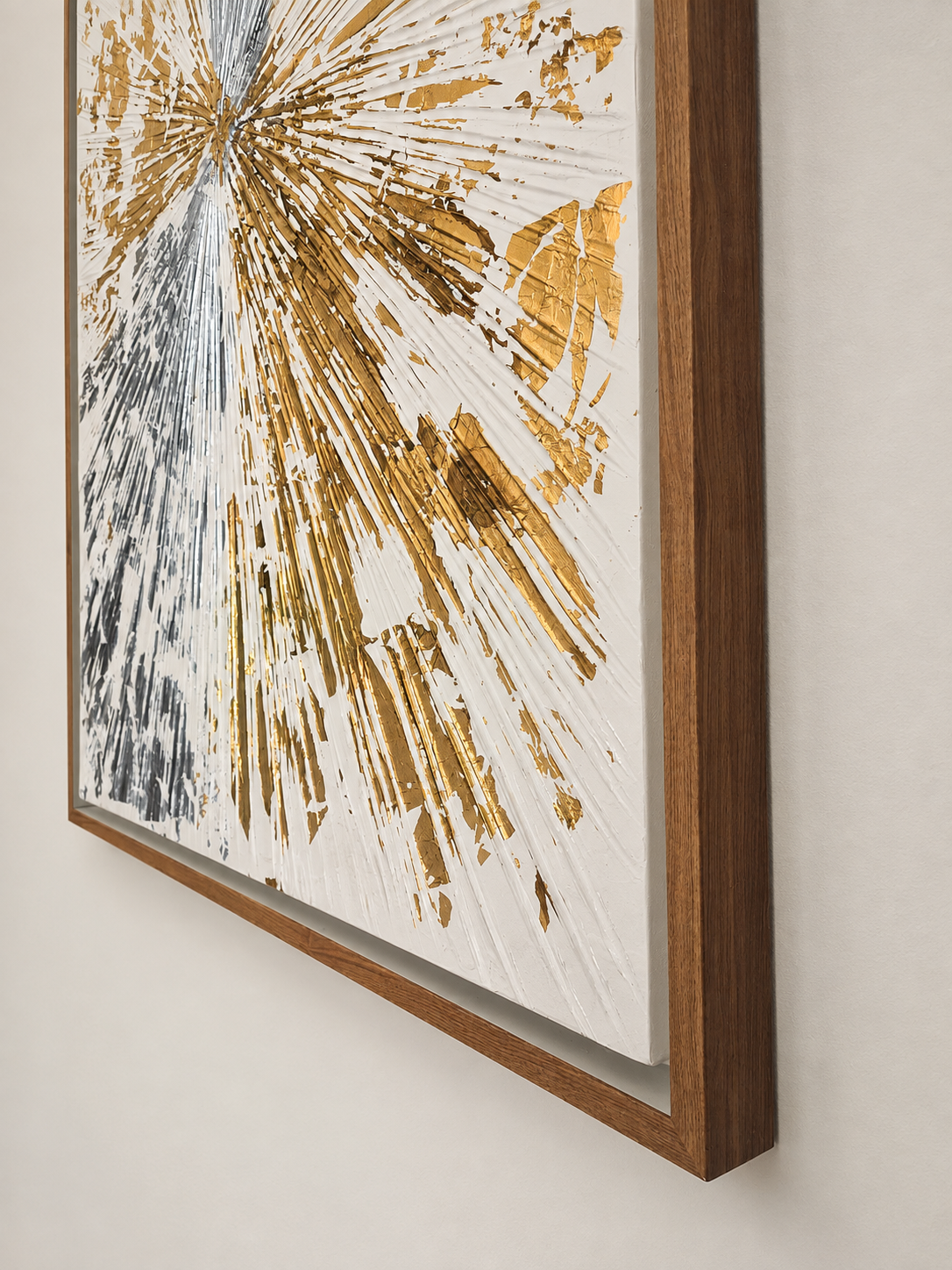 Luminous Divide Luxury Abstract Wall Art with Brown Frame 100 × 76 cm