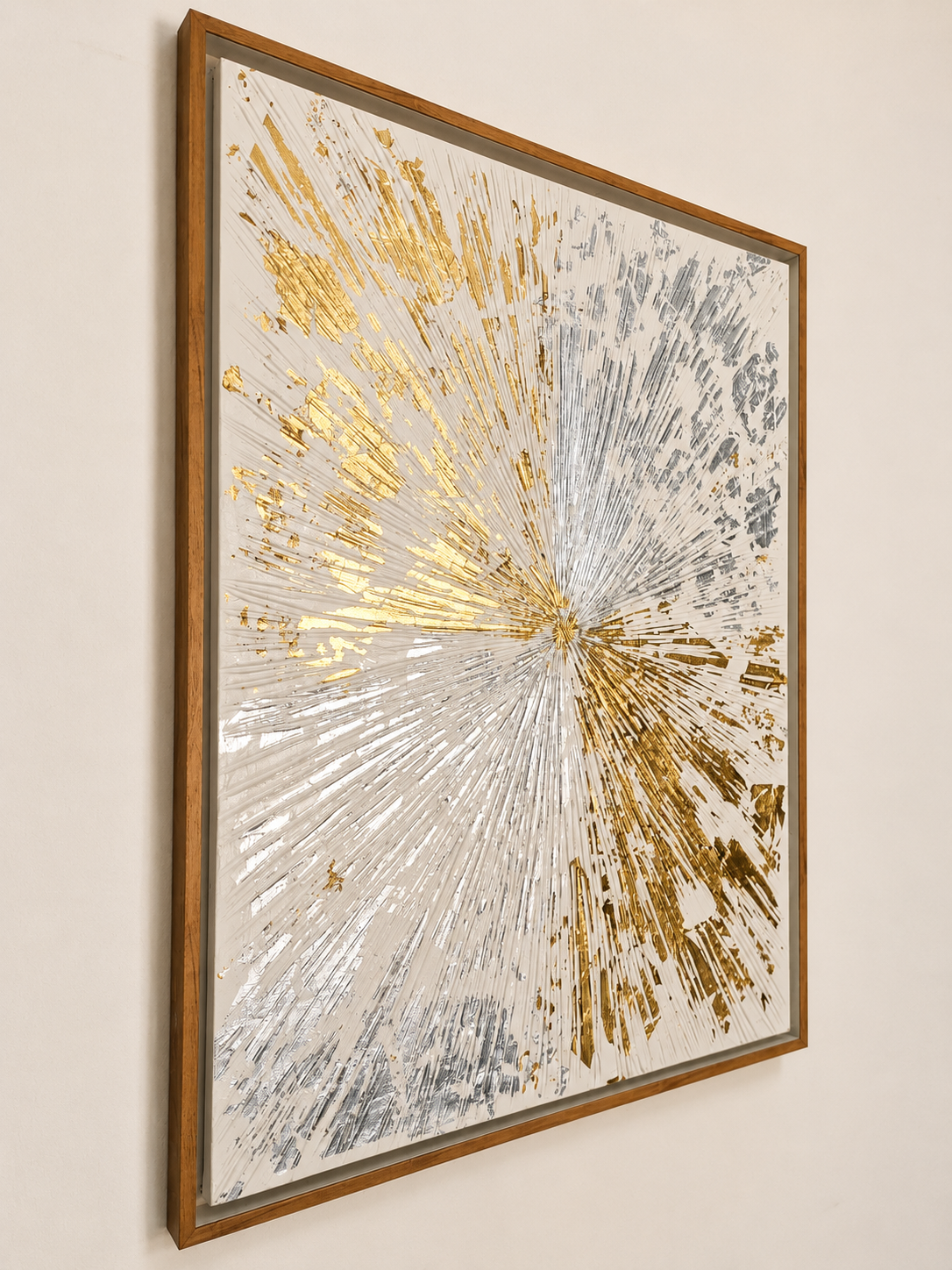 Luminous Divide Luxury Abstract Wall Art with Brown Frame 100 × 76 cm