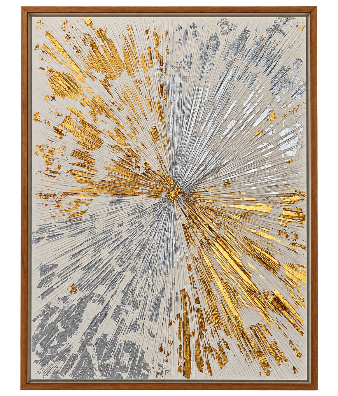 Luminous Divide Luxury Abstract Wall Art with Brown Frame 100 × 76 cm