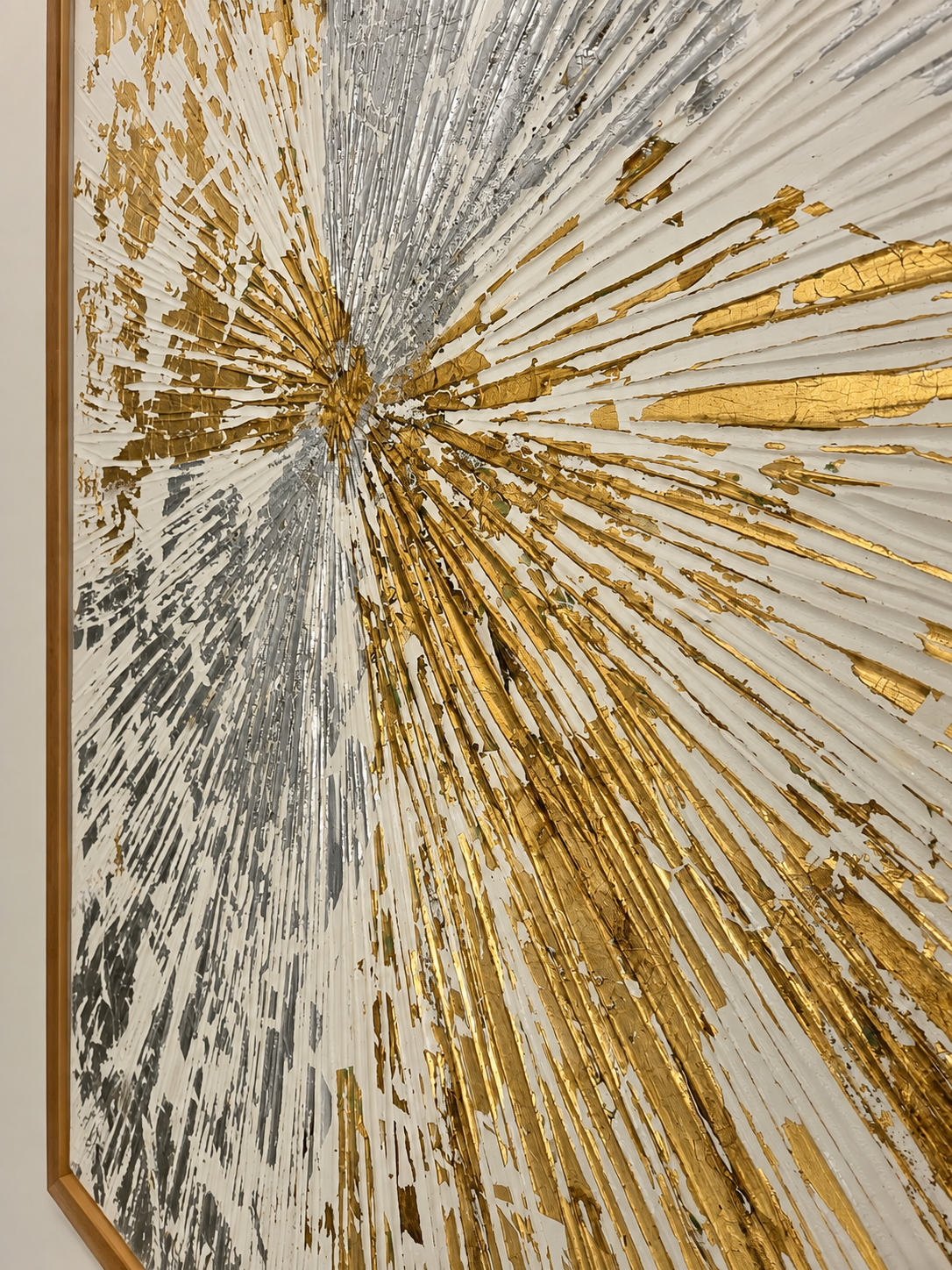 Luminous Divide Luxury Abstract Wall Art with Brown Frame 100 × 76 cm