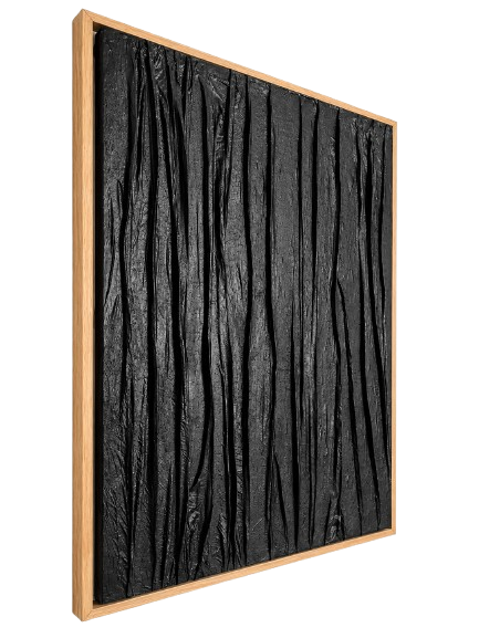 Deep Charcoal Tones – Modern Textured Wall Art with Beige Frame 108 x 82 cm
