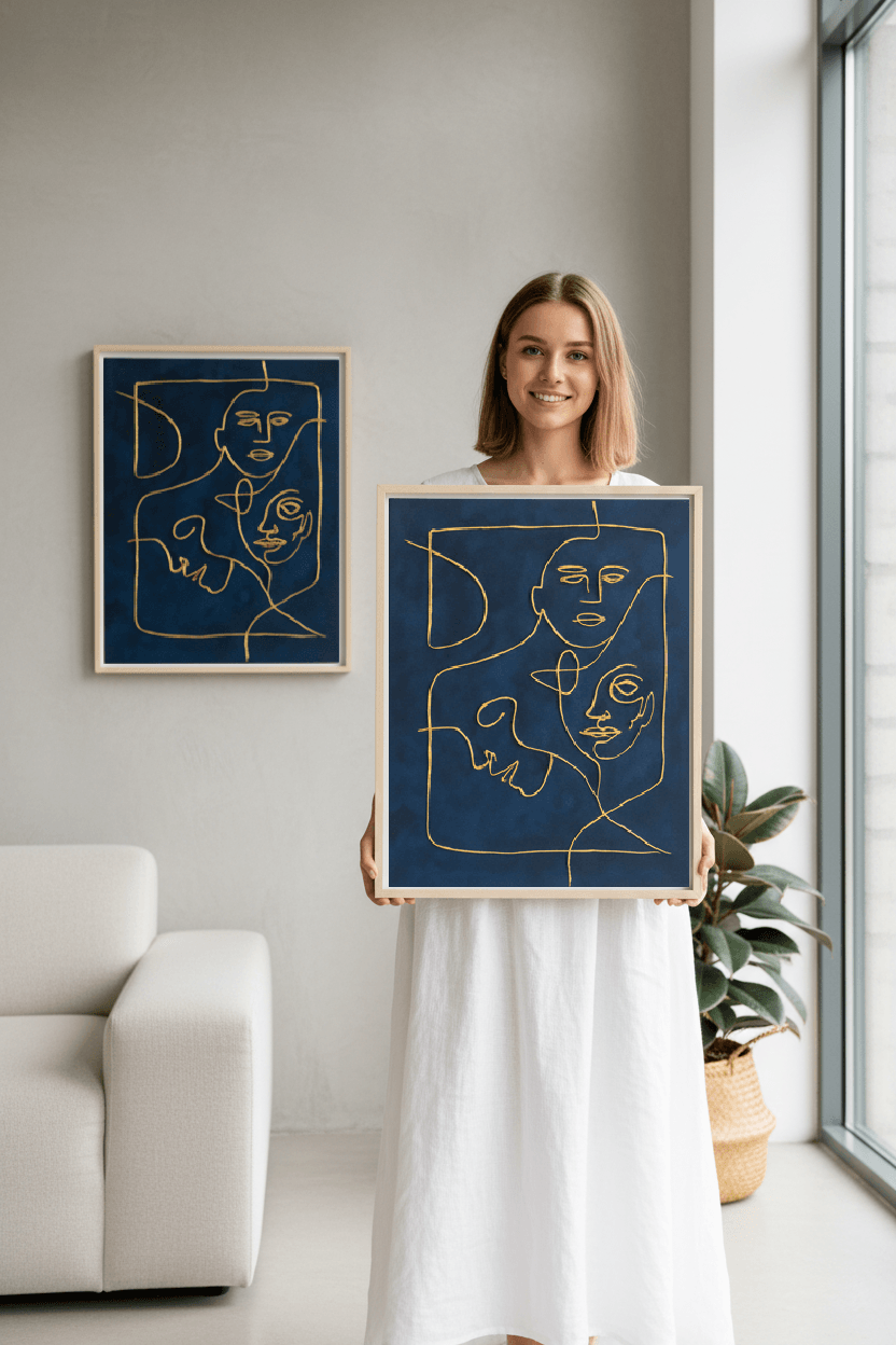 Elegant textured wall hanging art Sharjah contemporary portrait line drawing with floating frame option