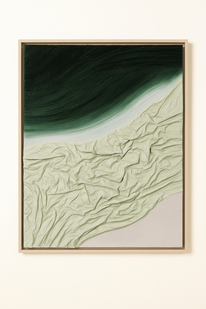 Green and beige modern wall sculpture
