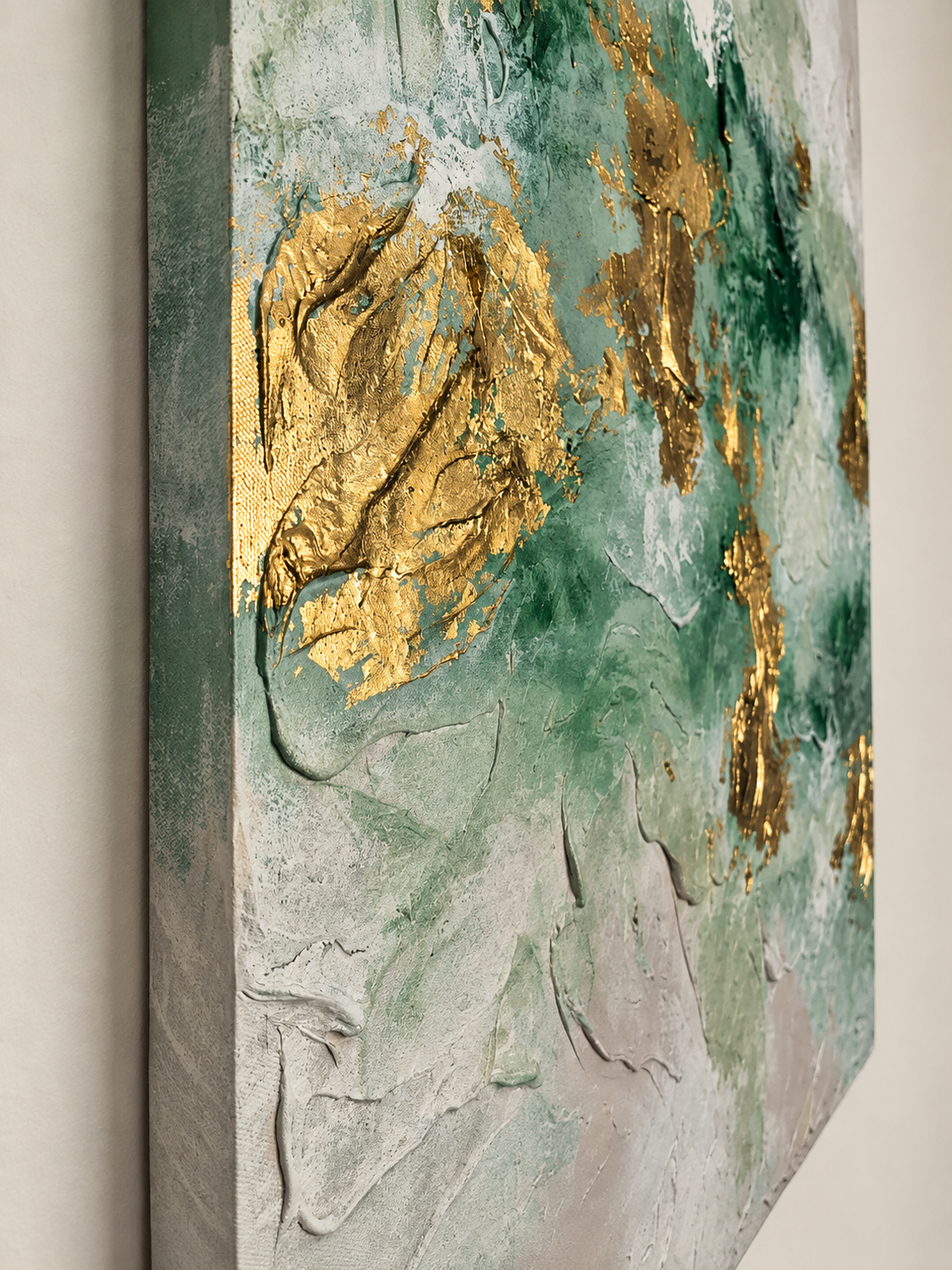 Green grey and gold abstract wall art UAE