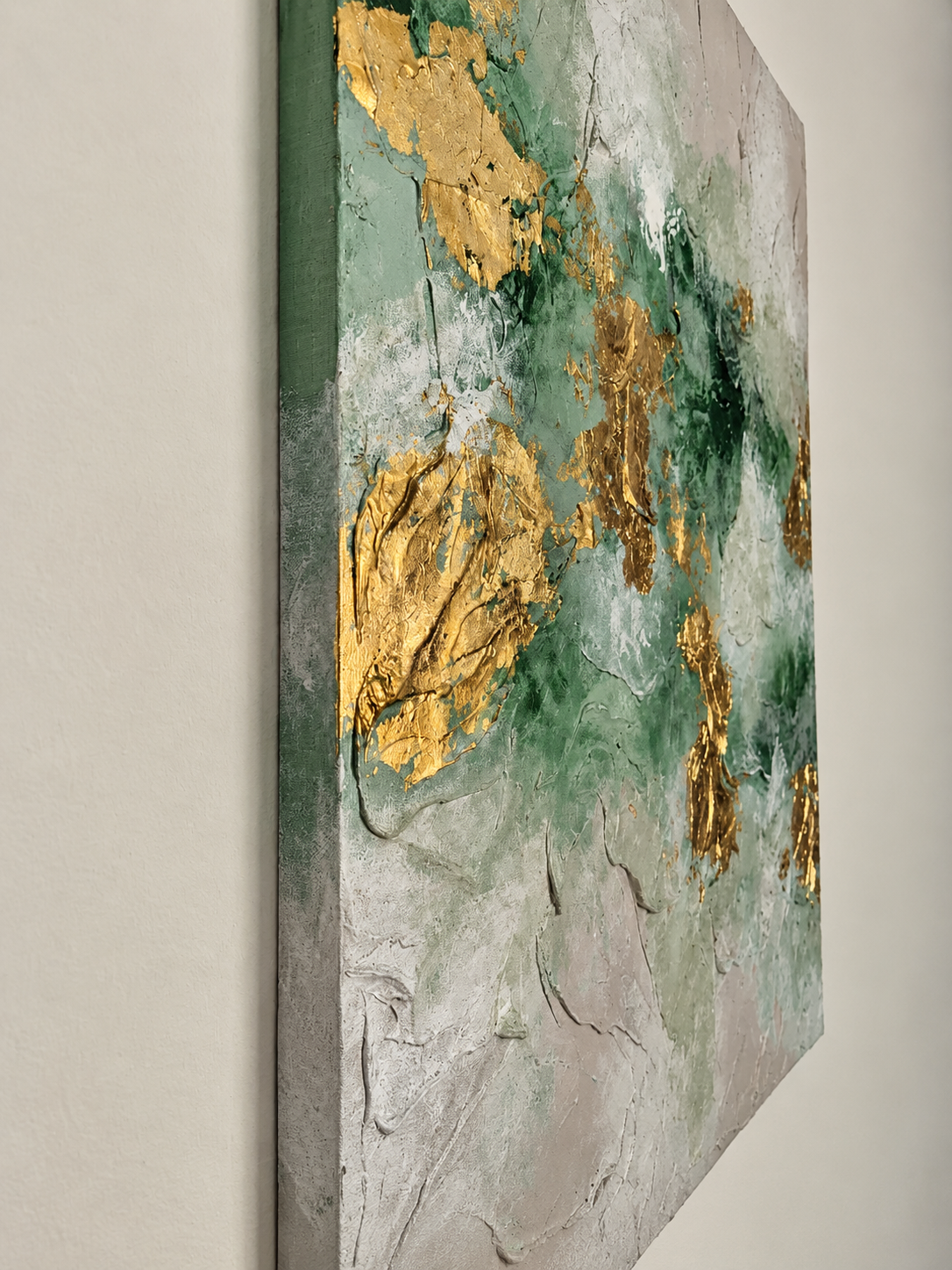 Green grey and gold abstract wall art UAE