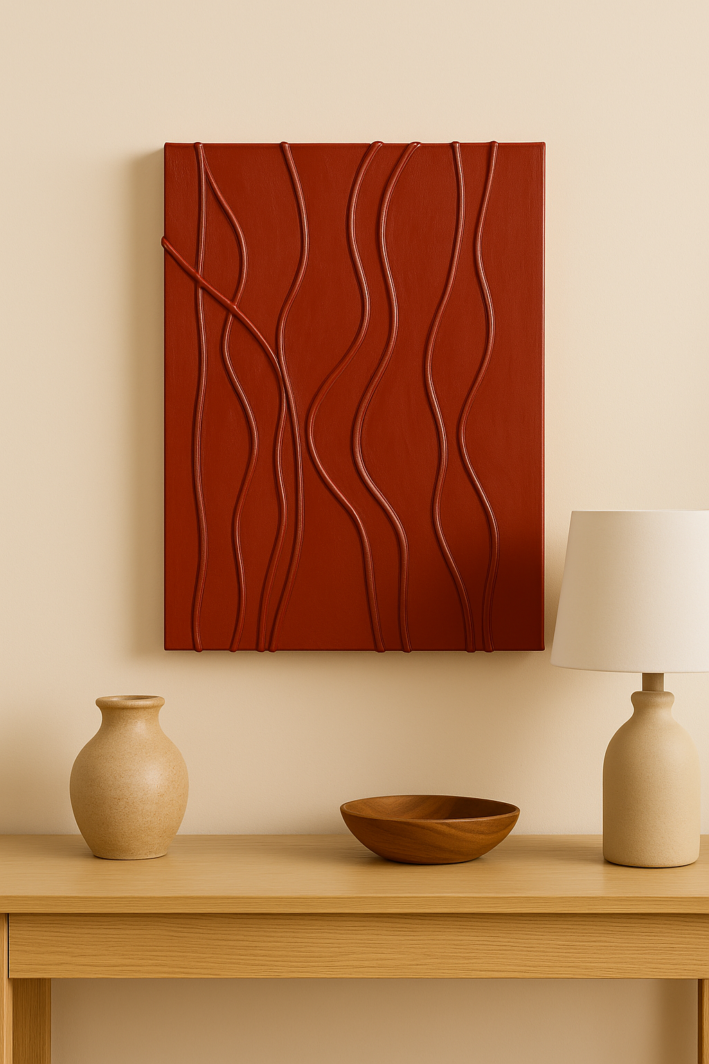 Handcrafted wall décor Abu Dhabi for offices with bold red dimensional design framed