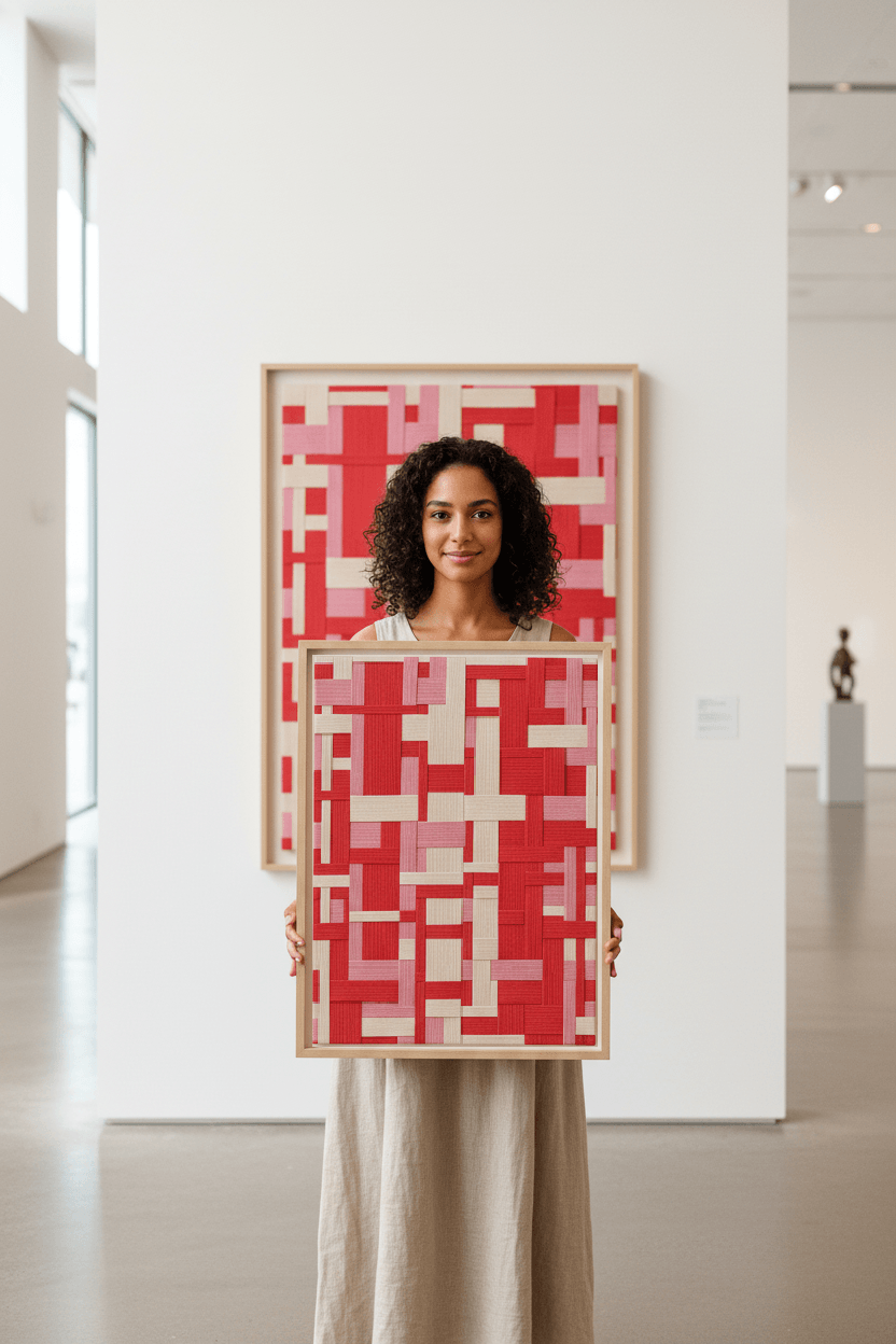 Handwoven red and pink abstract tapestry UAE