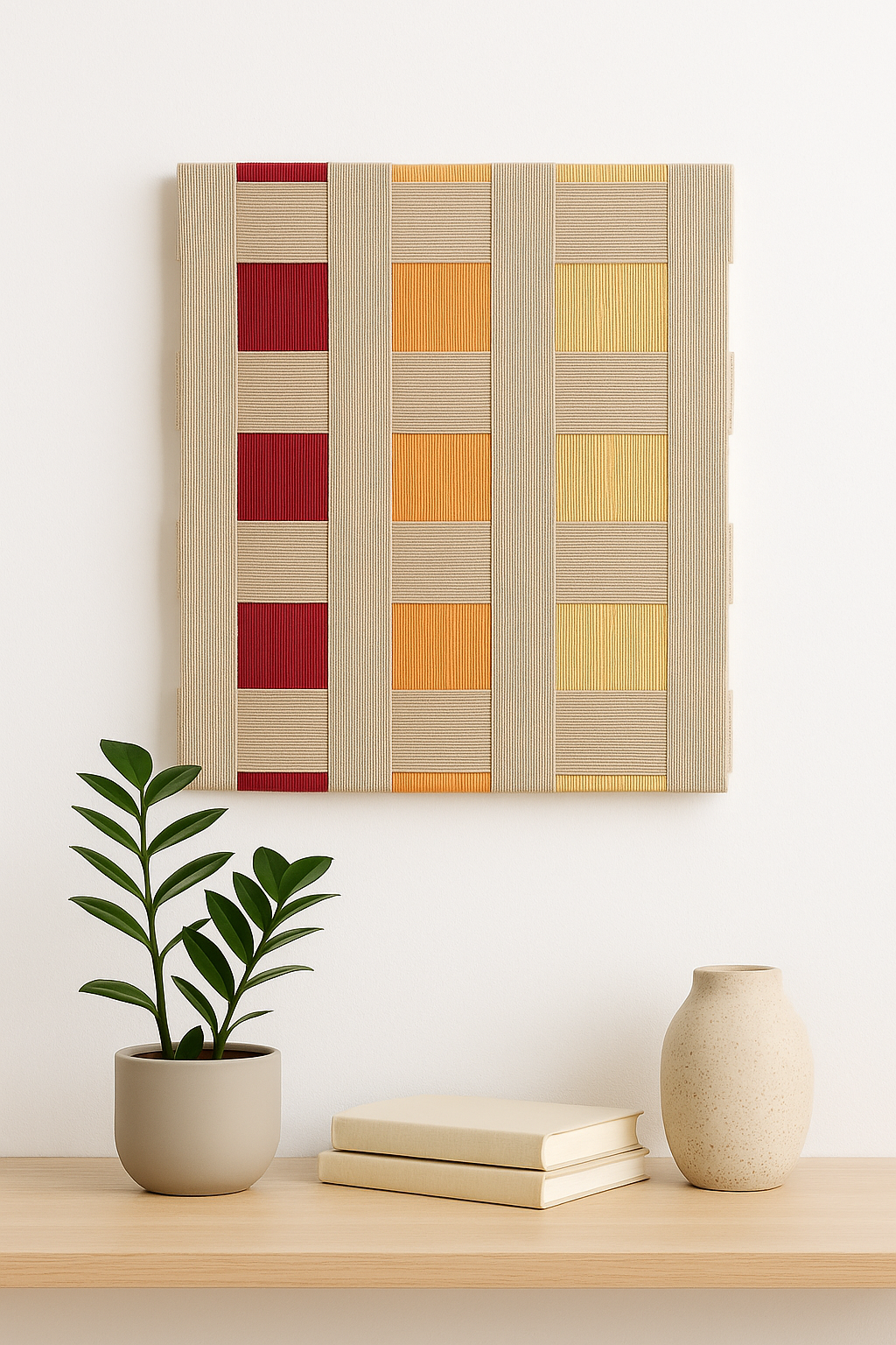 Handwoven textile artwork in warm tones UAE