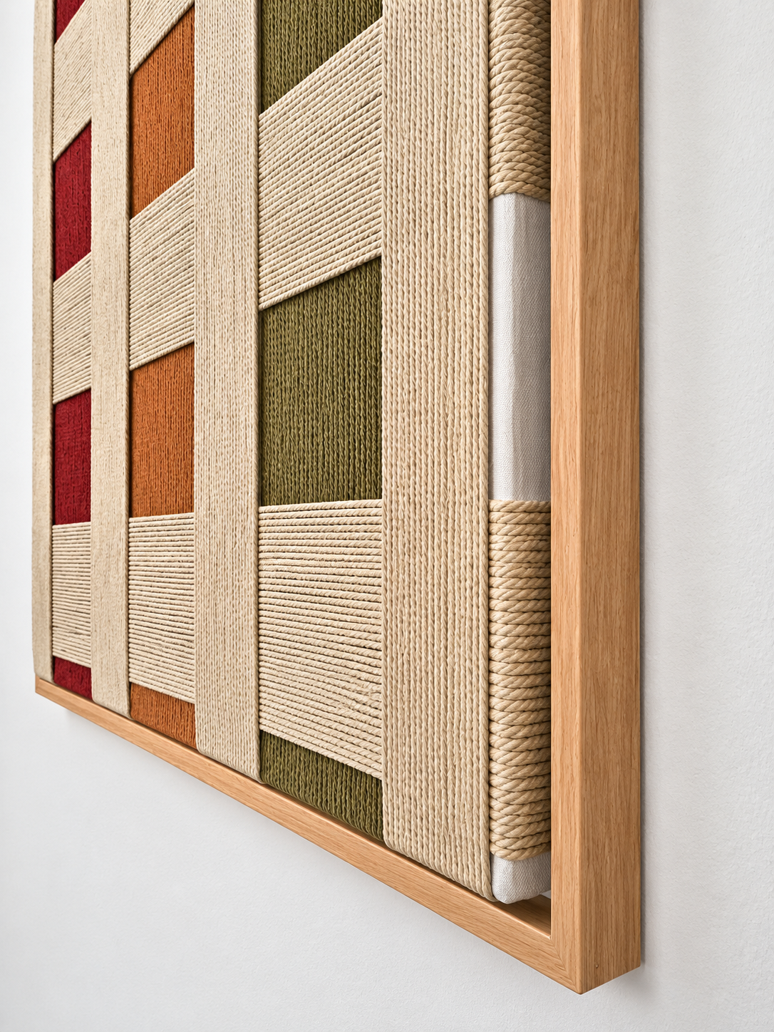 Martian Weave handcrafted macramé wall art with beige frame