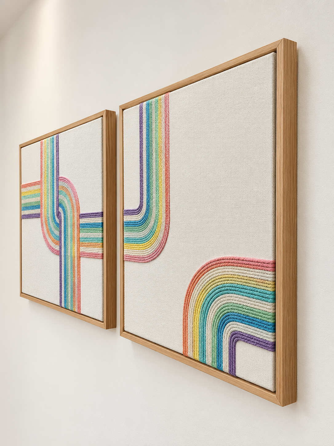 Modern macramé wall art with beige frame