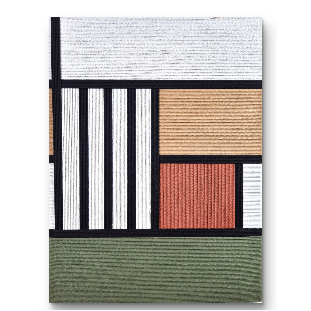 Terracotta and green woven macrame wall piece