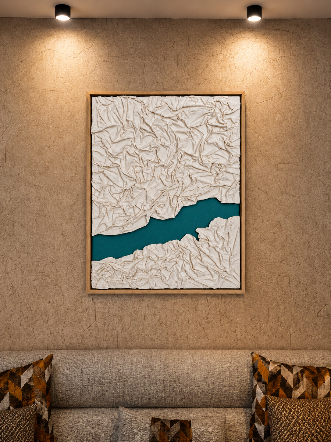 Arctic Circle – Modern Textured Wall Art with Beige Frame 100×76cm