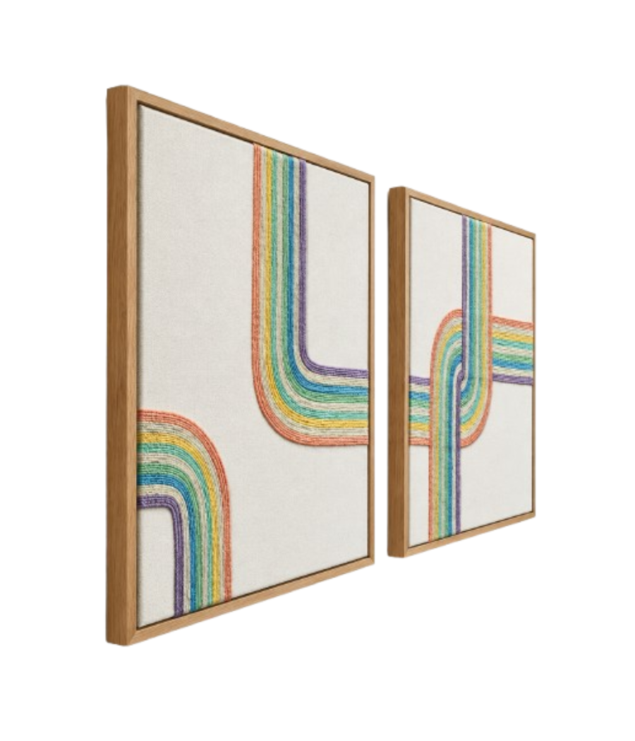 Rainbow Knots macramé rope wall art duo with beige frame