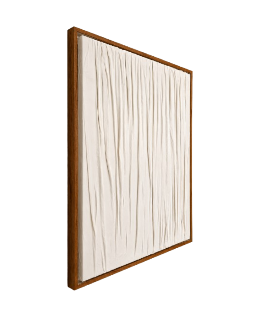 Ivory Glow Framed Macramé Wall Art with dark Brown Frame 105×80 cm