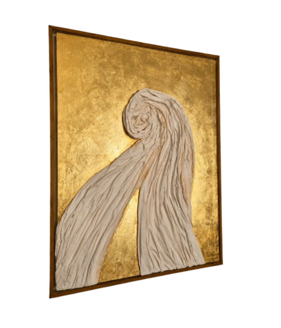 Ethereal Swirl Fabric Wall Art with dark brown Frame 105 × 80 cm