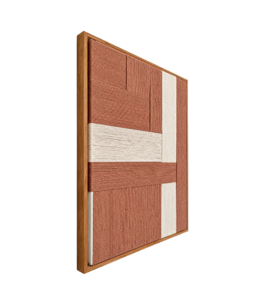 Triadic Balance Handwoven Macramé Wall Art with Walnut Frame 85 × 65 cm