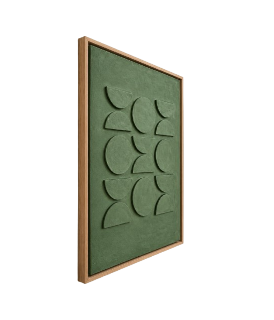 Verdant Rhythm Geometric Wall Art with Beige Frame | 108 × 82 cm