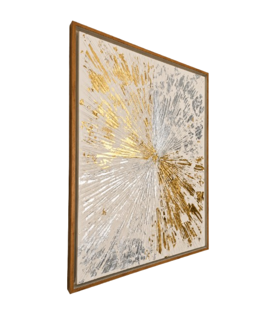Luminous Divide Luxury Abstract Wall Art with Brown Frame 105 × 80 cm