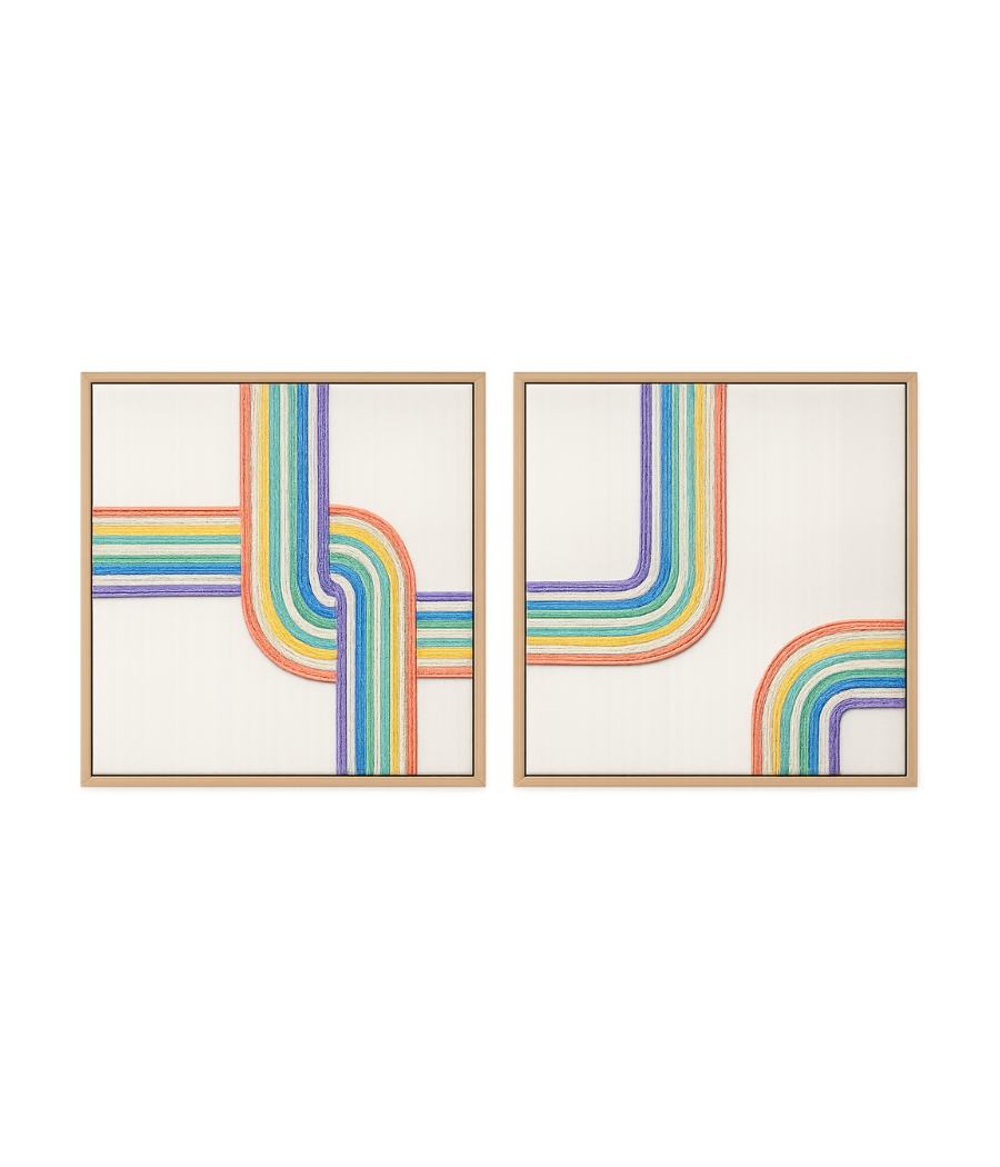 Rainbow Knots macramé rope wall art duo with beige frame
