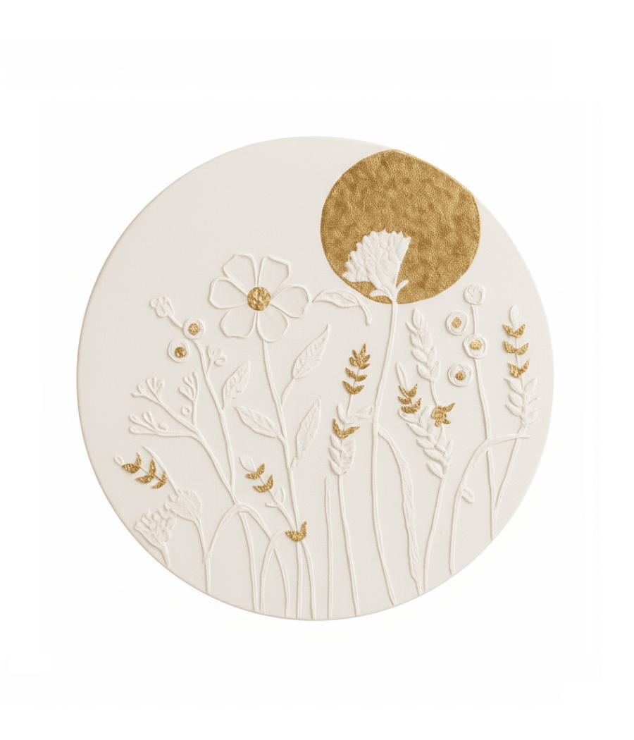 Sunkissed Flora – Handcrafted Textured Floral Wall Art with Golden Sun Accents.