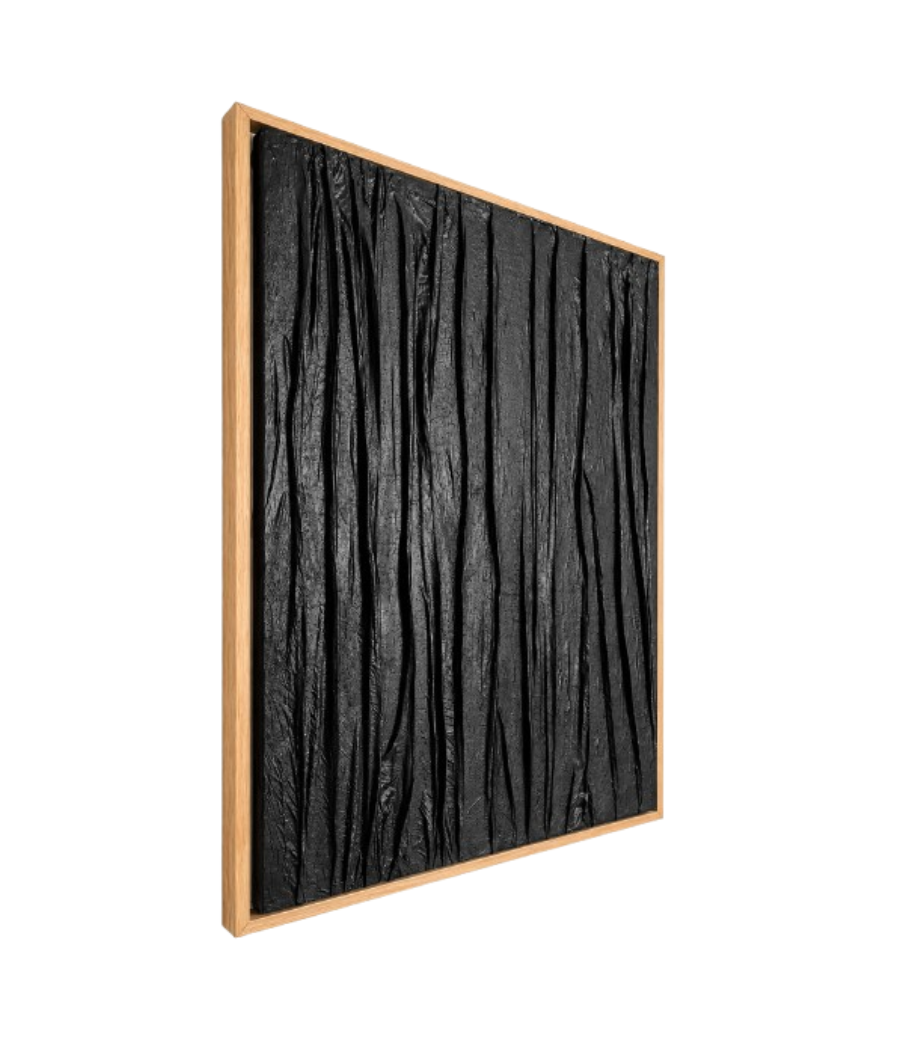Deep Charcoal Tones – Modern Textured Wall Art with Beige Frame 108 x 82 cm