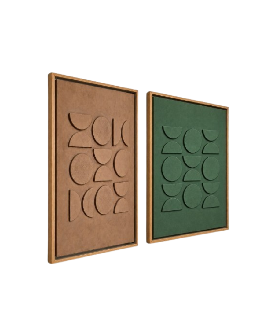 Soft Symmetry & Verdant Rhythm – Geometric Wall Art Pair | Beige Frames | 108 × 82 cm Each