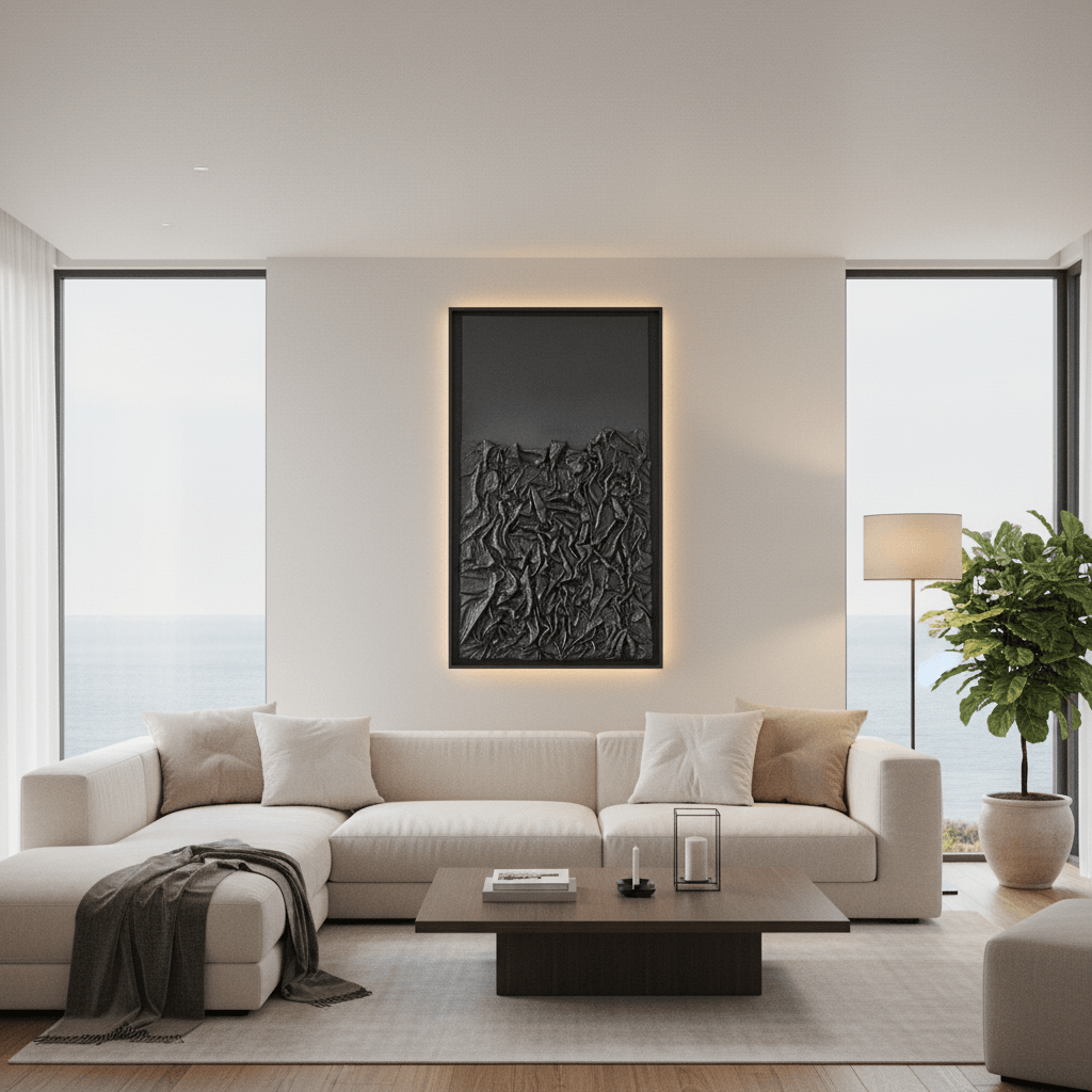 Veil of Shadows – Handmade Modern Textured Art 150 × 60 cm